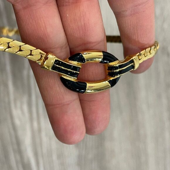 Vintage Golden tone and black enamel choker necklace - Picture 2 of 5